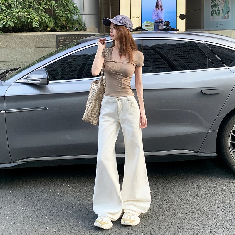 NORNLGGER美式复古牛仔裤女秋季2025年新款小个子显瘦高腰喇叭裤