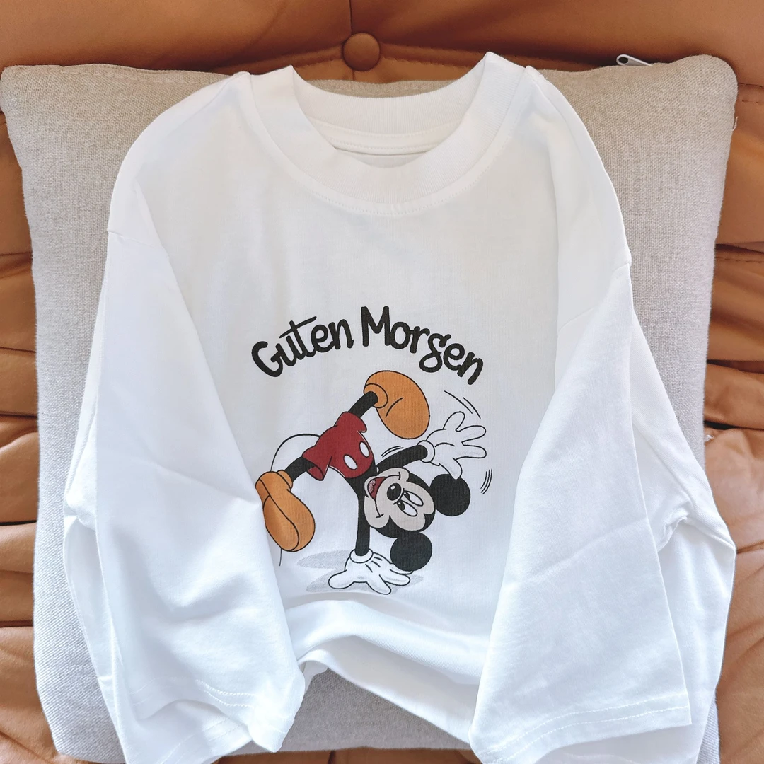 【JMJQ 25003】春秋儿童本白时尚宽松米奇印花亲肤圆领打底长袖