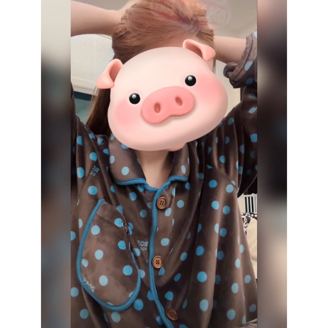 露丝同款波点法兰绒睡衣女秋冬新款保暖家居服长袖长裤套装可外穿