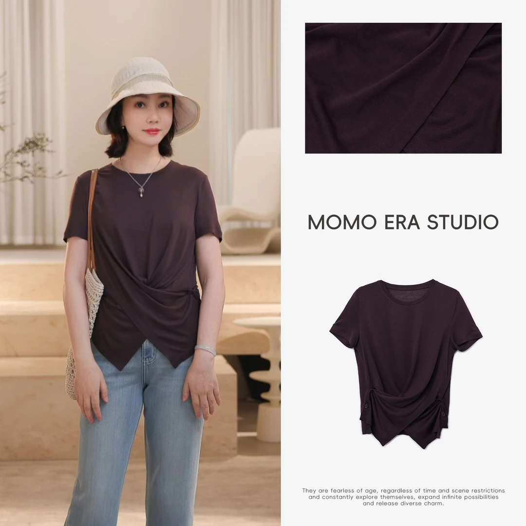 17093 SY 莱赛尔交叉系扣设计圆领上衣