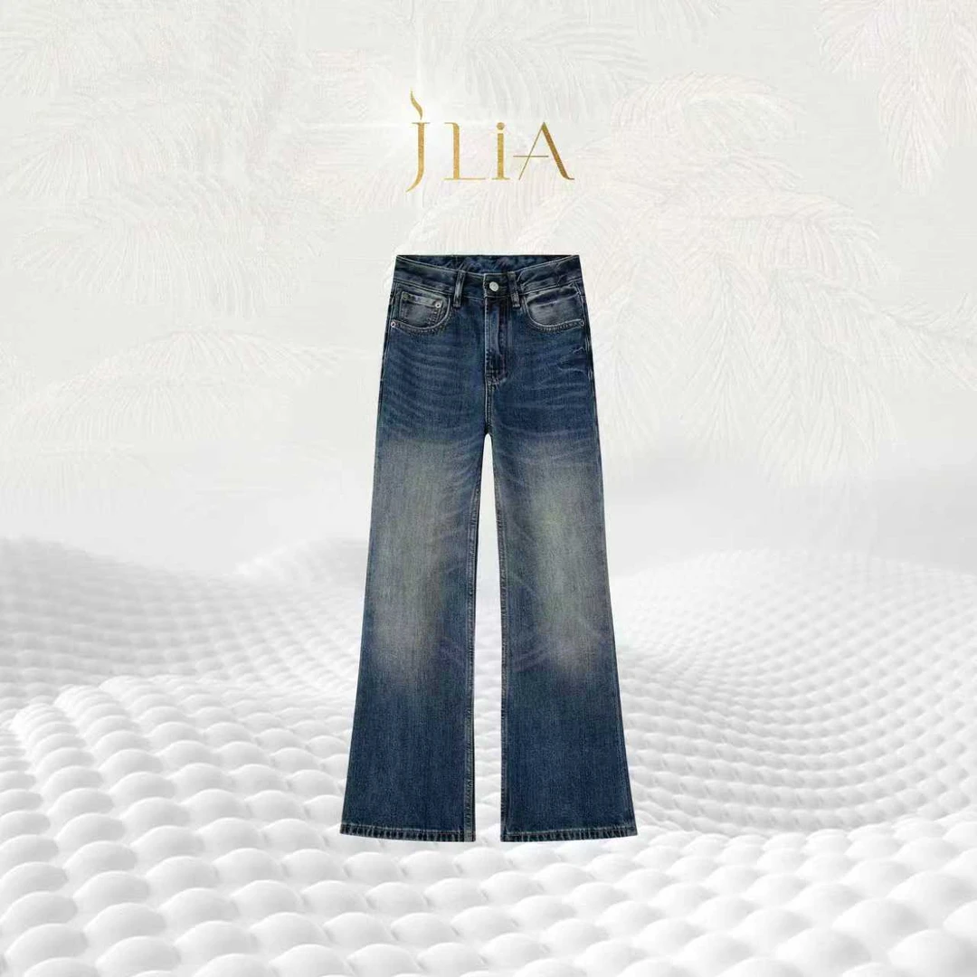 JLIA GOLD-8823【梦娜】复古中蓝 2025品牌女窄版阔腿微喇裤