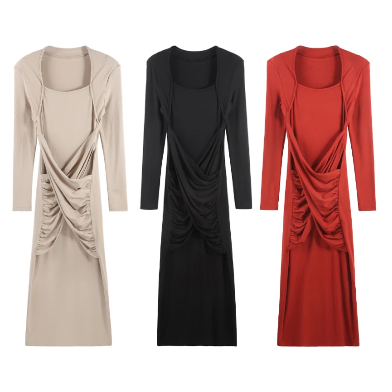 「撩动心弦」辣妹包臀长袖连衣裙显瘦长裙女HBZC641267+HBZC641268