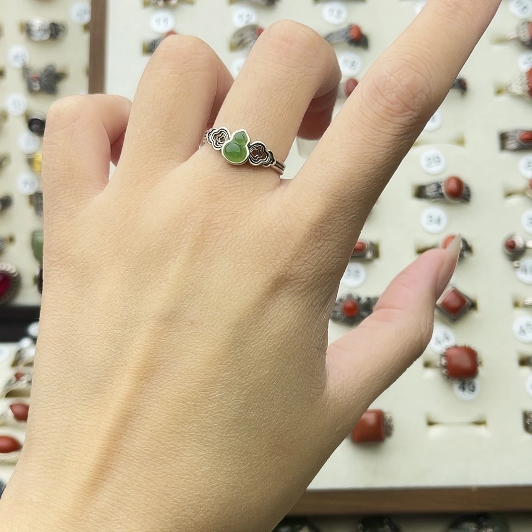 和田玉（糖玉）银S925镶嵌戒指