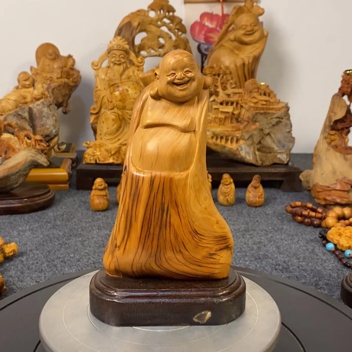 柏木（崖柏）崖柏弥勒佛摆件根雕工艺品