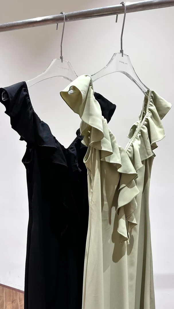 夏季无袖荷叶边修身长裙25280