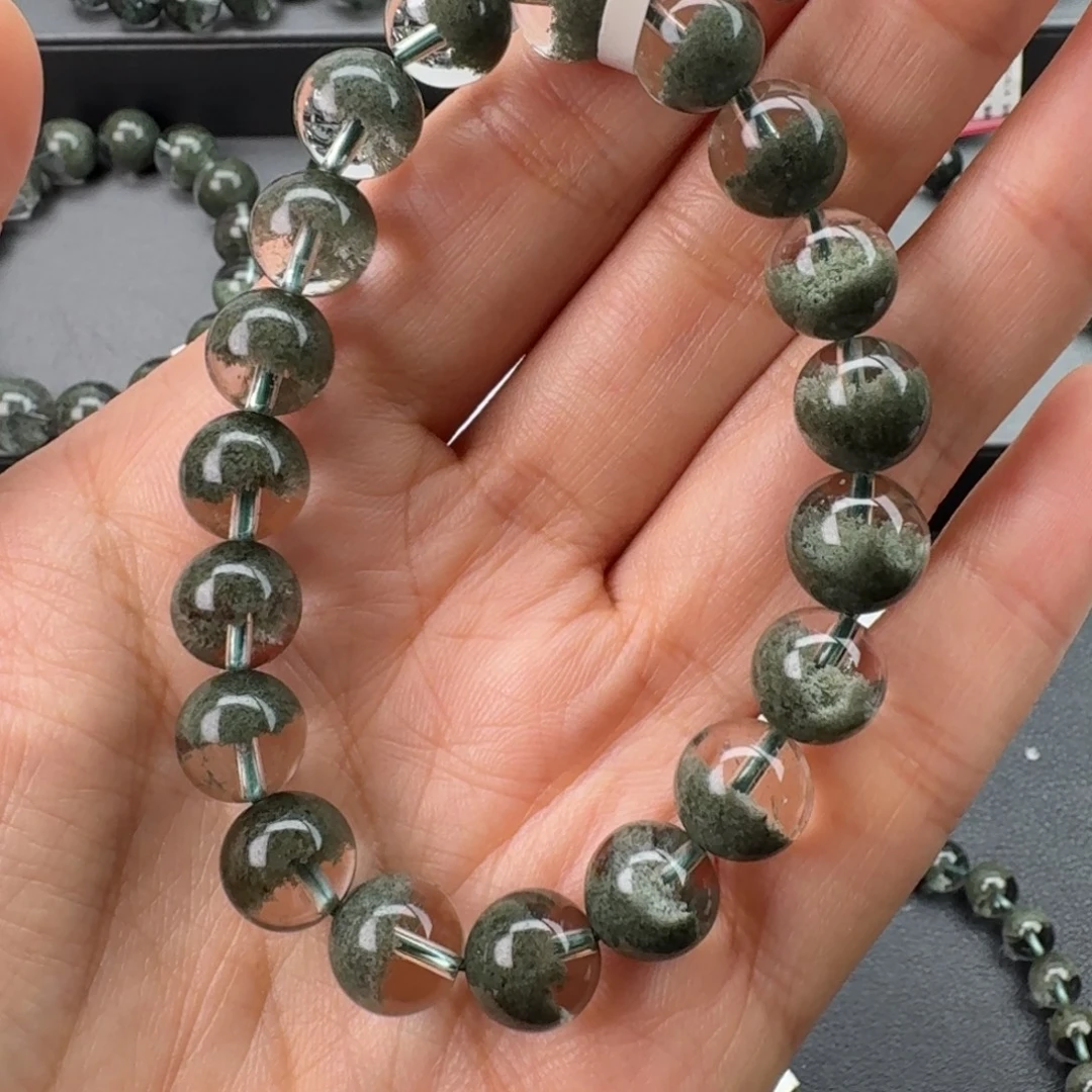 手链未镶嵌水晶天然绿幽灵聚宝盆10