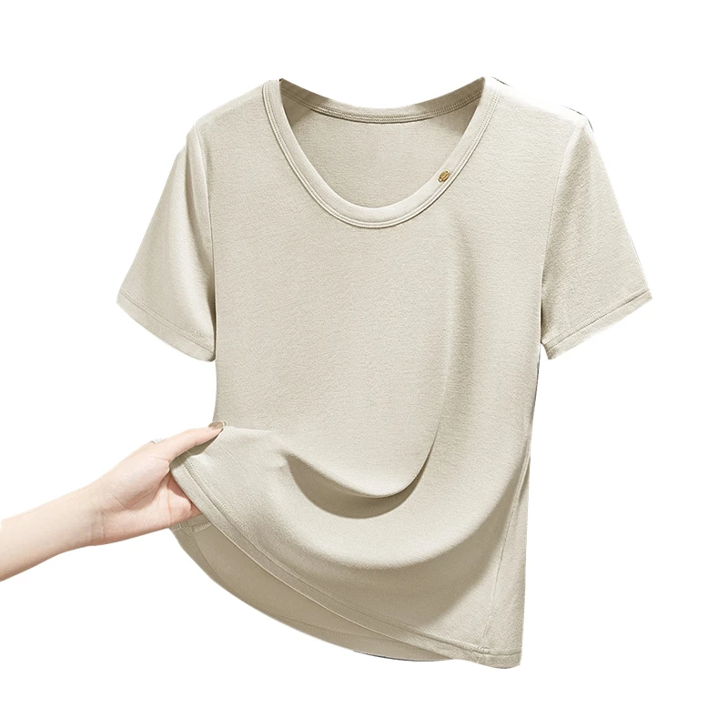 她池2025夏季新款女装时尚正肩短袖套头短款圆领T恤T52Z1770T