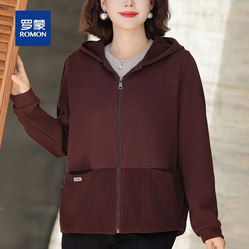 罗蒙50多岁妈妈秋装外套新款连帽休闲夹克上衣中老年人女春秋风衣