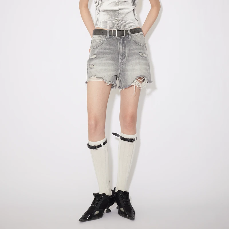 REVAN芮范酷感做旧灰色牛仔短裤RM31307141