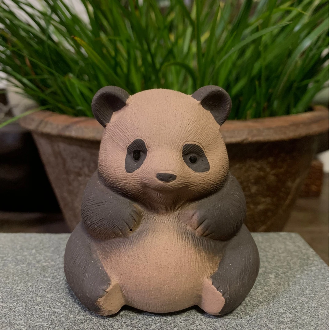 熊猫茶宠可养把玩茶桌可爱动物摆件宜兴紫砂雕塑茶玩小动物微景观