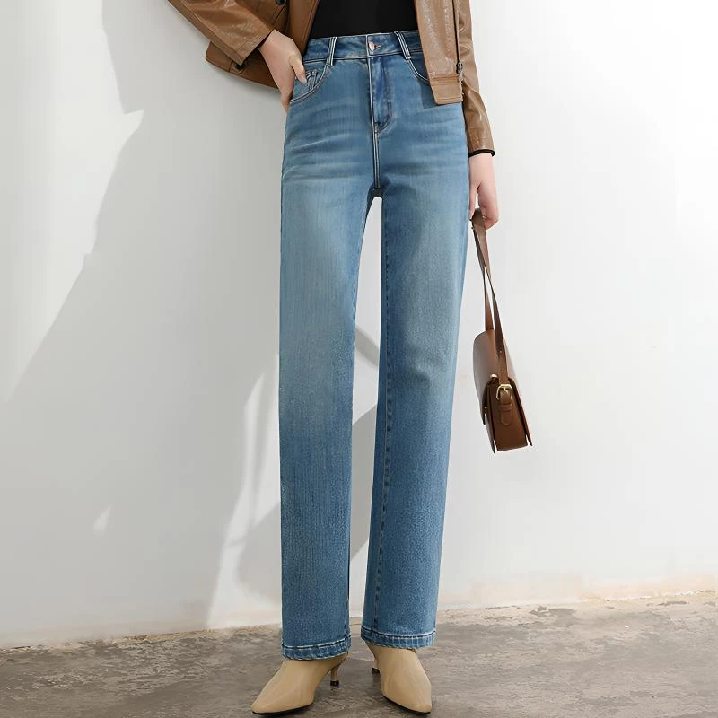 【匠心智造】加绒加厚直筒牛仔裤女新款高腰显瘦窄版直筒腿裤