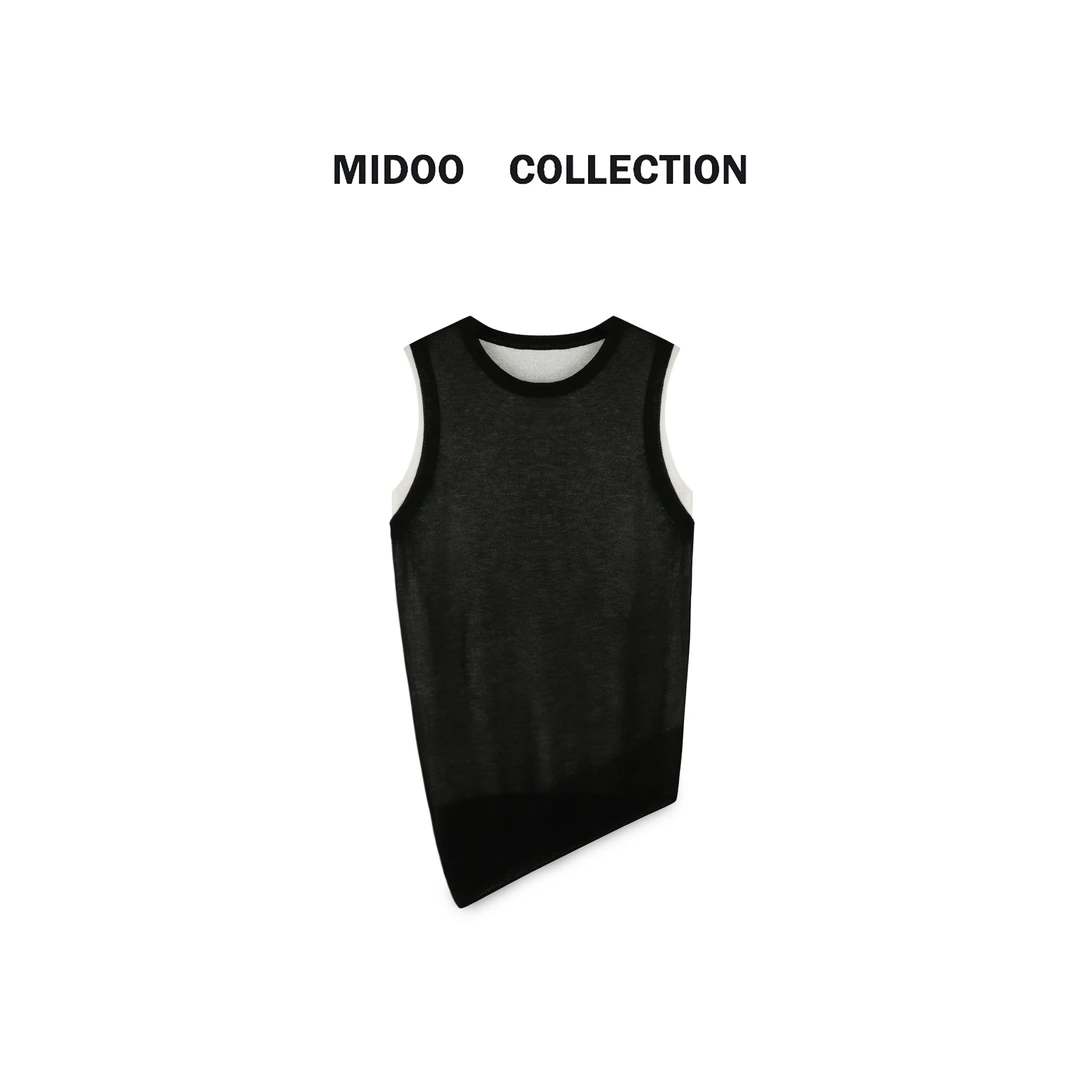 MIDOO 斜边下摆2023 设计款假两件撞色背心