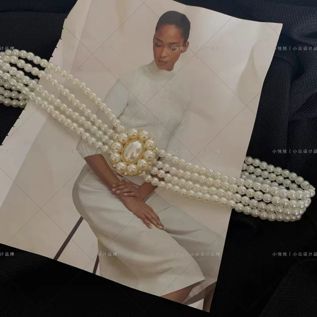 程悦夫妇【新品】A-01859时尚防珍珠腰链装饰连衣裙收腰百搭中古