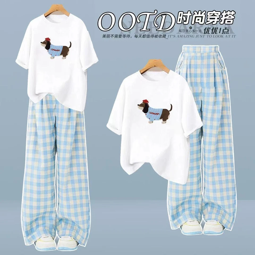 单/套装夏季爆款短袖T恤女学生甜美宽松休闲阔腿裤网红百搭两件套