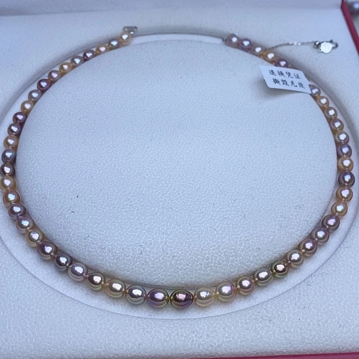 淡水珍珠颈饰银S925镶嵌6-7小水滴巴洛克