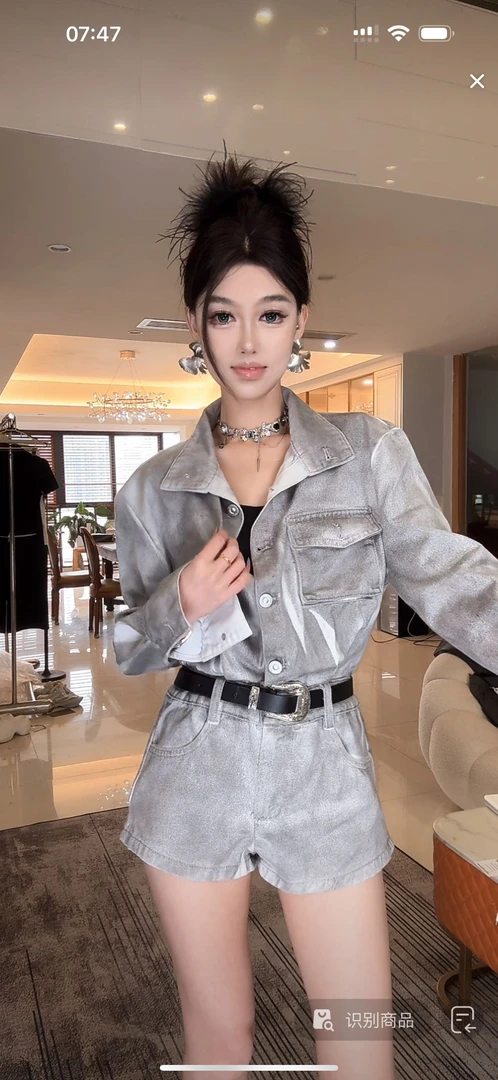 牛仔休闲百搭显瘦设计师设计感穿搭春夏季水洗软牛仔连体外套5063
