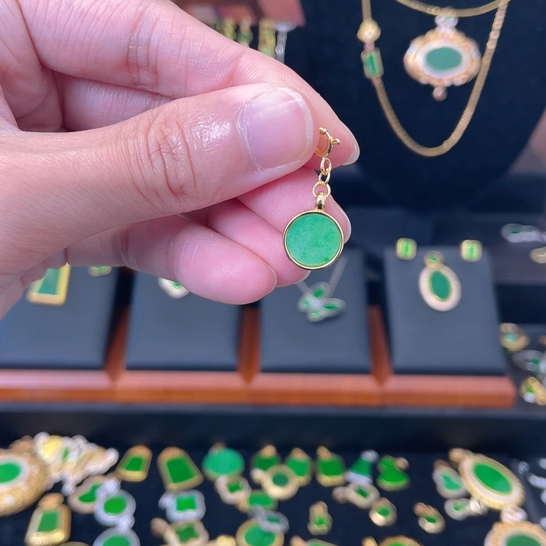 翡翠银S925镀金镶嵌吊坠(不含链)万能扣