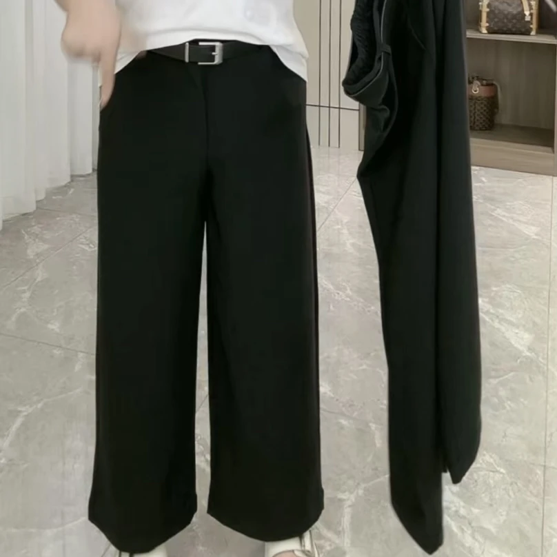 7705秋季新款大码高腰休闲西装直筒裤百搭弹力