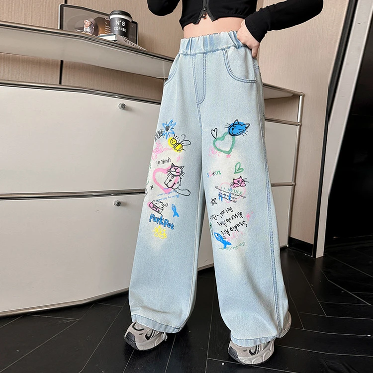 女大童春秋款牛仔裤2025新款洋气女孩老爹裤直筒休闲裤春季阔腿裤