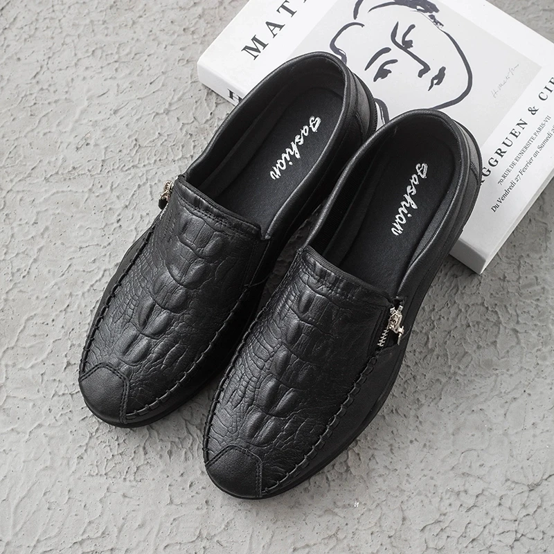 2025年春夏新款男士鳄鱼纹豆豆鞋潮流百搭商务驾车皮鞋软底休闲鞋