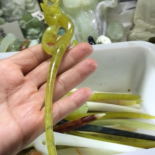 岫玉未镶嵌发簪仿古凤