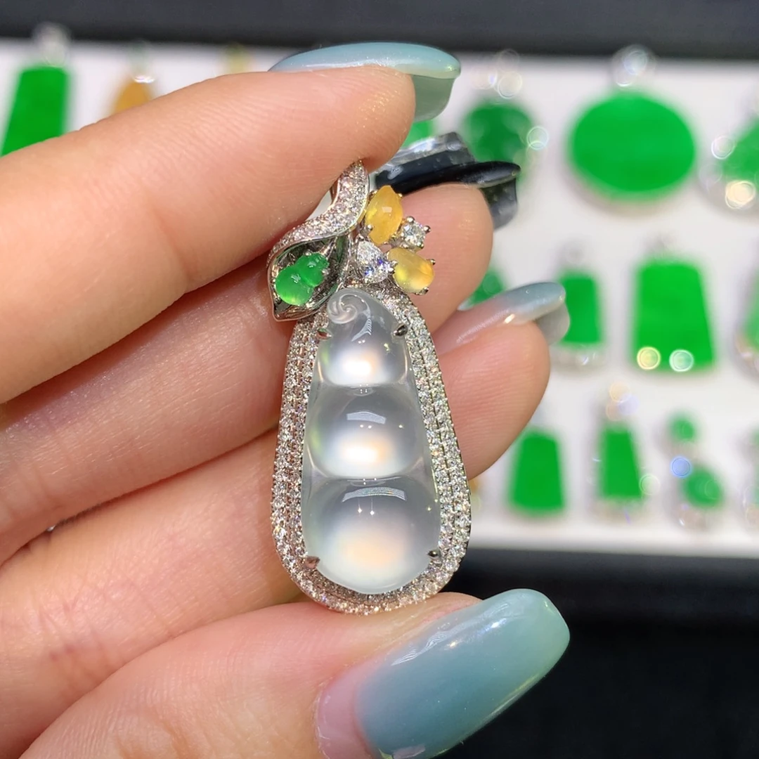 翡翠18K金镶嵌吊坠(不含链)