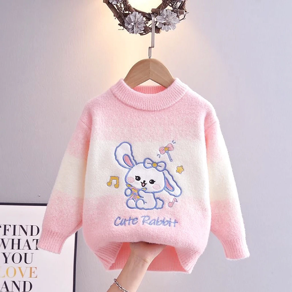 女童秋冬韩国绒洋气毛衣中大童保暖针织打底衫圆领韩版套头