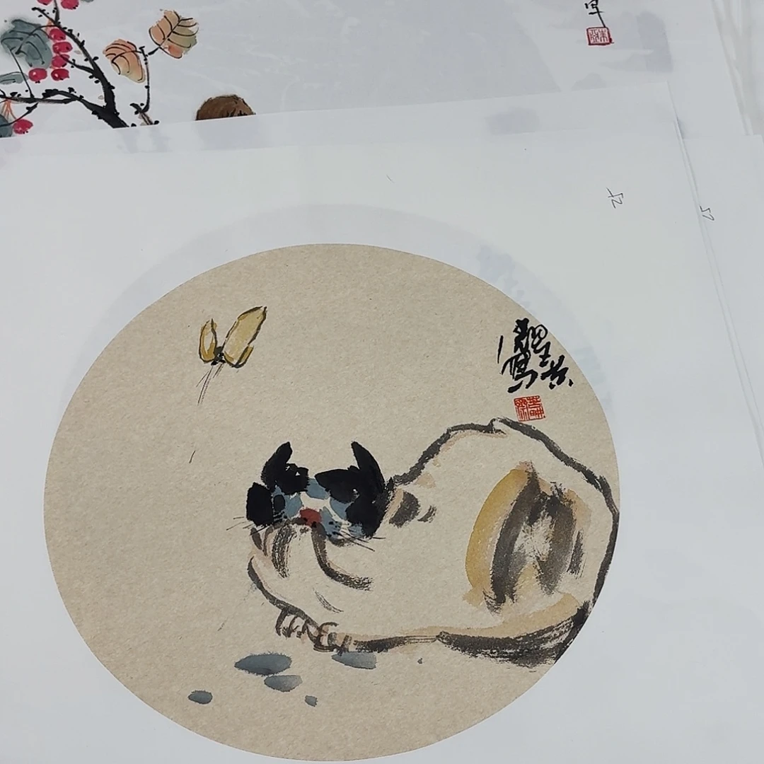 国画直径32手绘斗方作品