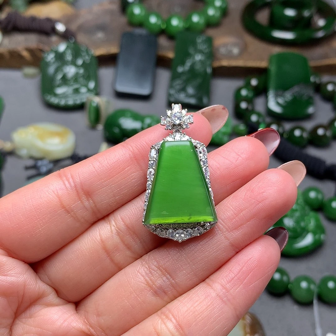 和田玉颈饰银S925镶嵌