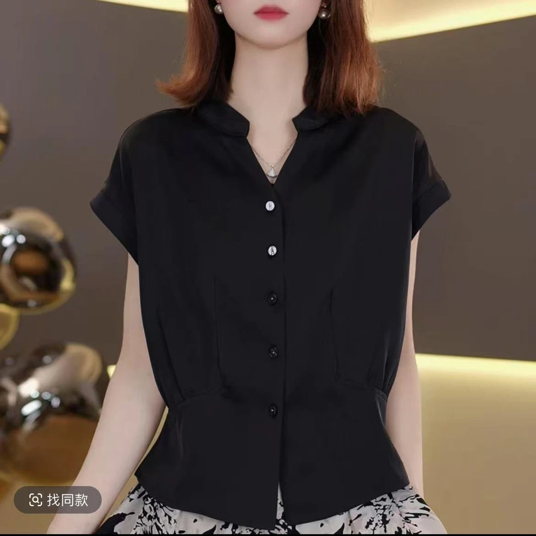 时尚v领短袖T恤女2025新款气质小衫洋气显瘦