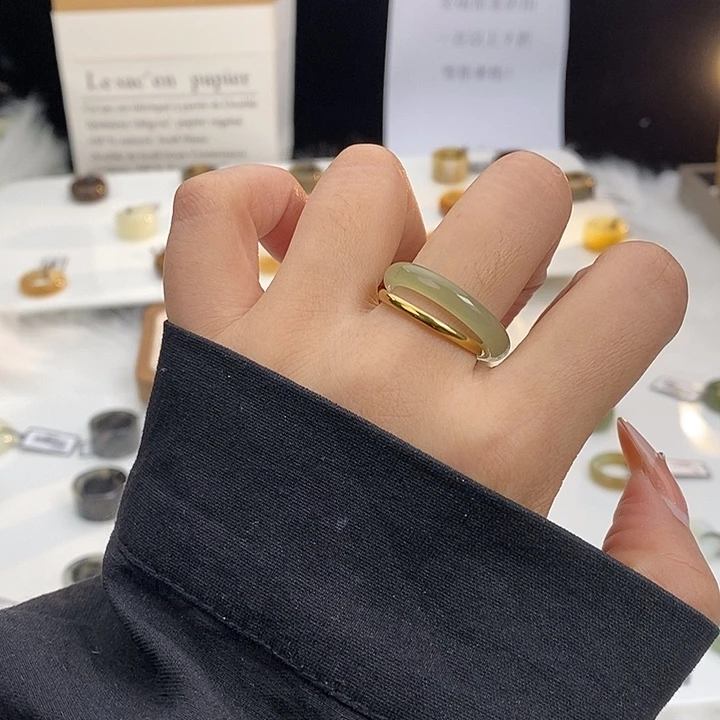 和田玉未镶嵌戒指Z53冰玉青提19.6