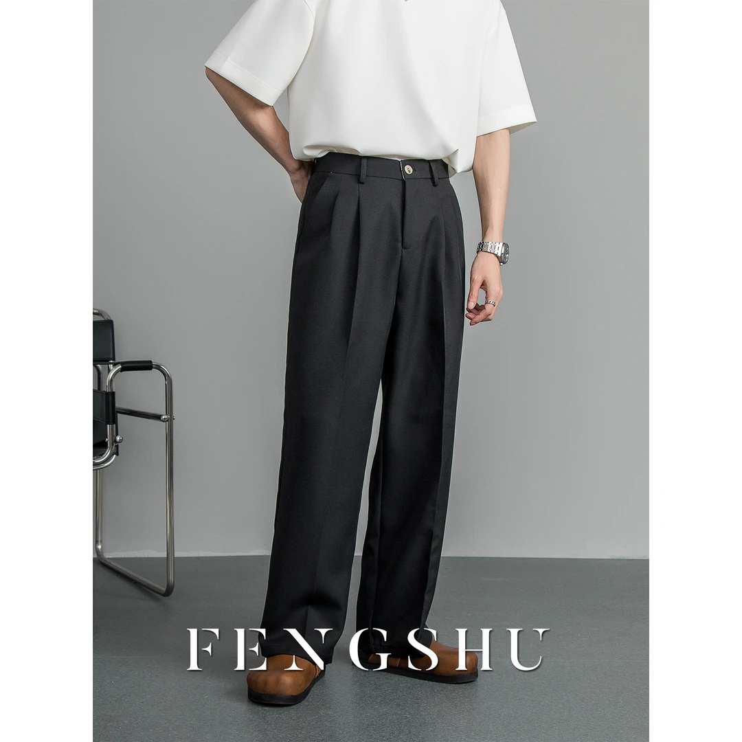 【清仓款】春夏设计感休闲裤直筒纯色垂感宽松阔腿裤简约百搭白色裤