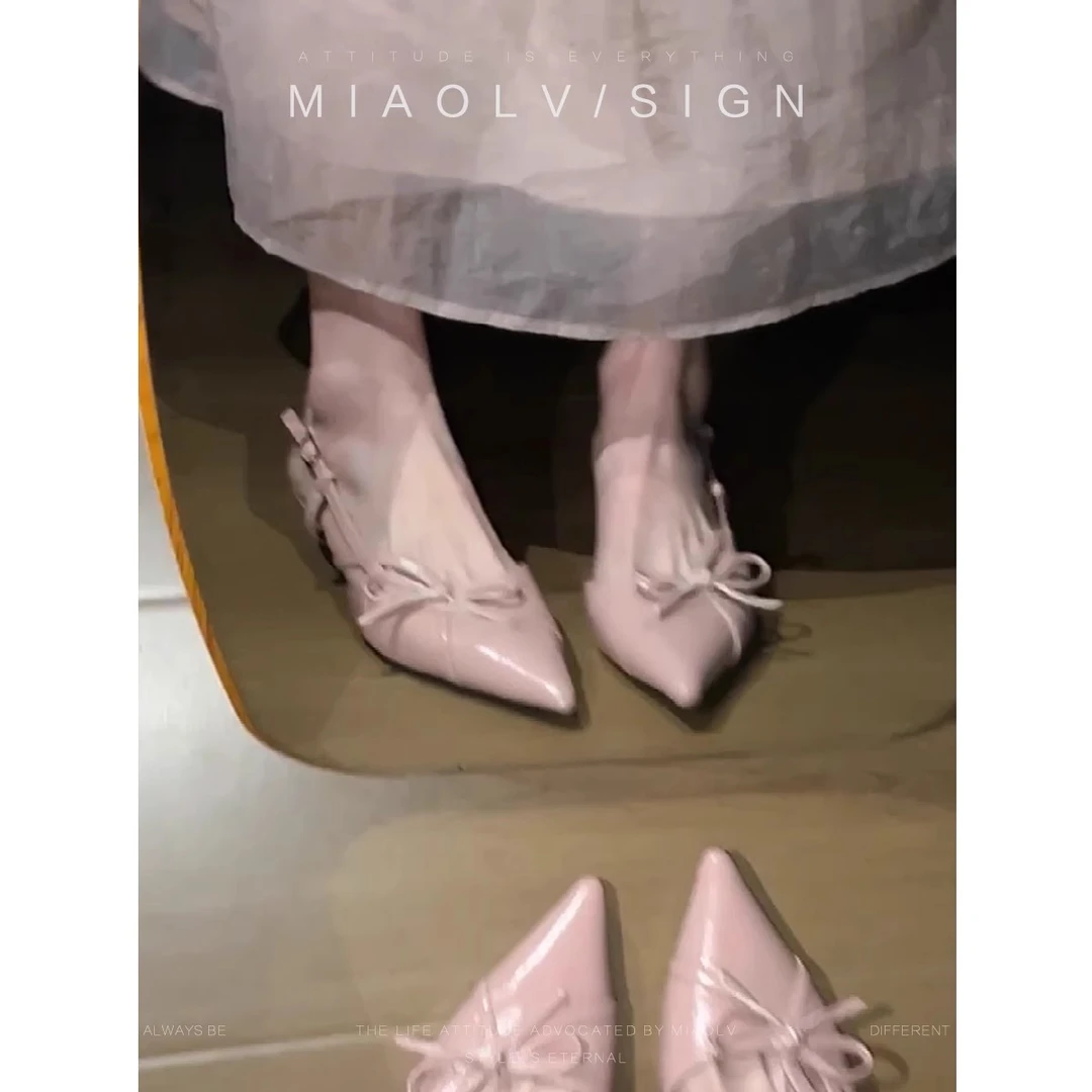 「妙侣」韩系名媛~蝴蝶结气质风包头凉鞋女夏外穿百搭尖头半拖鞋