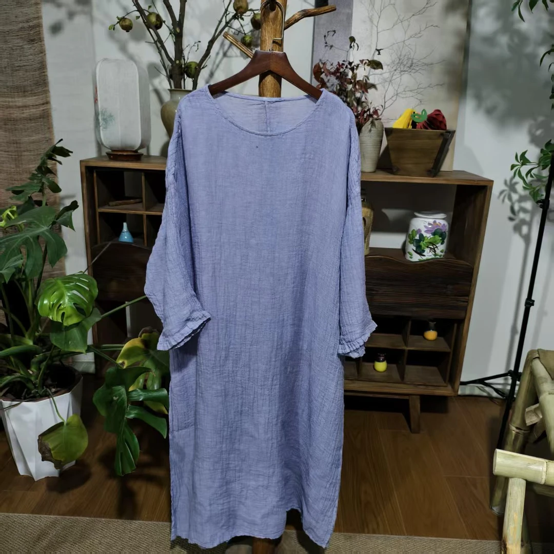 【大梅子推荐】设计款亚麻圆领袍子SXBY5222