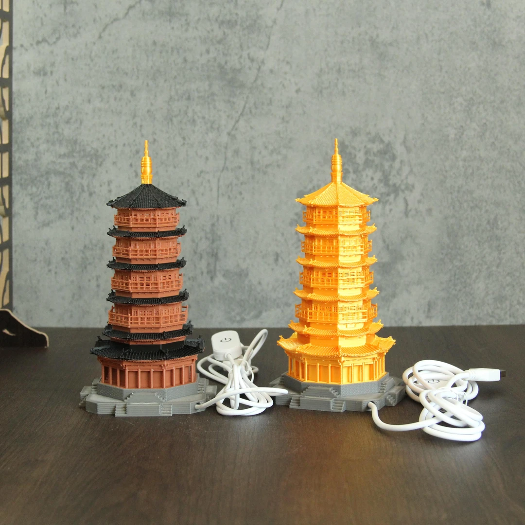 应县木塔带灯宝塔模型摆件用于鱼缸水陆缸假山桌面沙盘造景装饰