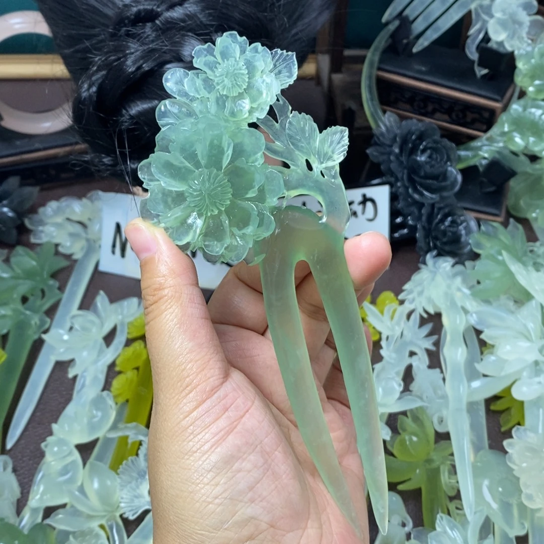 火***宣蛇纹石玉未镶嵌发饰