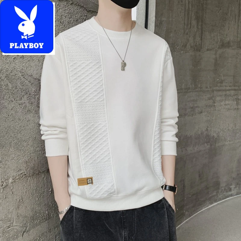 PLAYBOY花花公子春季卫衣男士潮流提花大码圆领宽松休闲长袖t恤