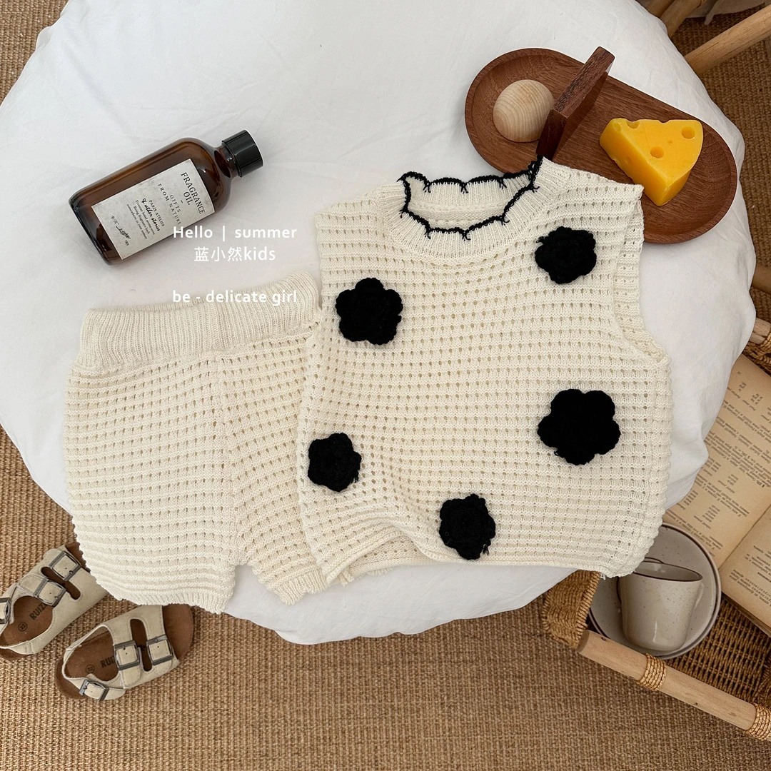 T25X163儿童针织套装男童女童洋气时尚夏季编织ins镂空小童无袖
