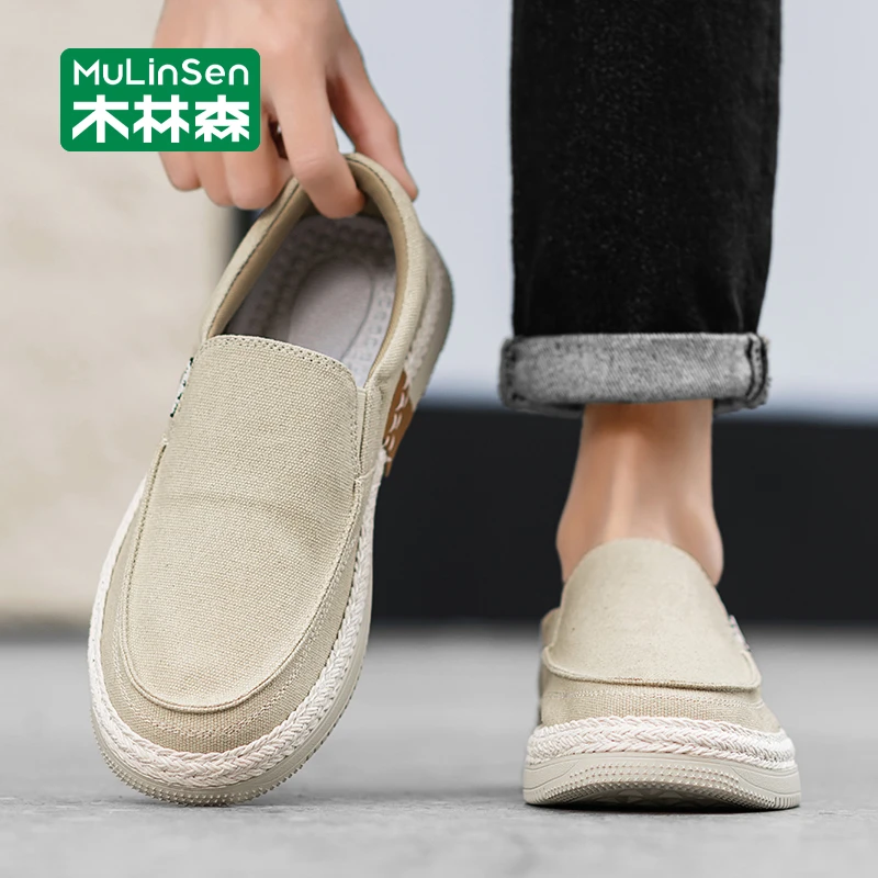 木林森男士布鞋秋季透气轻便布鞋一脚蹬开车运动休闲帆中年爸爸鞋