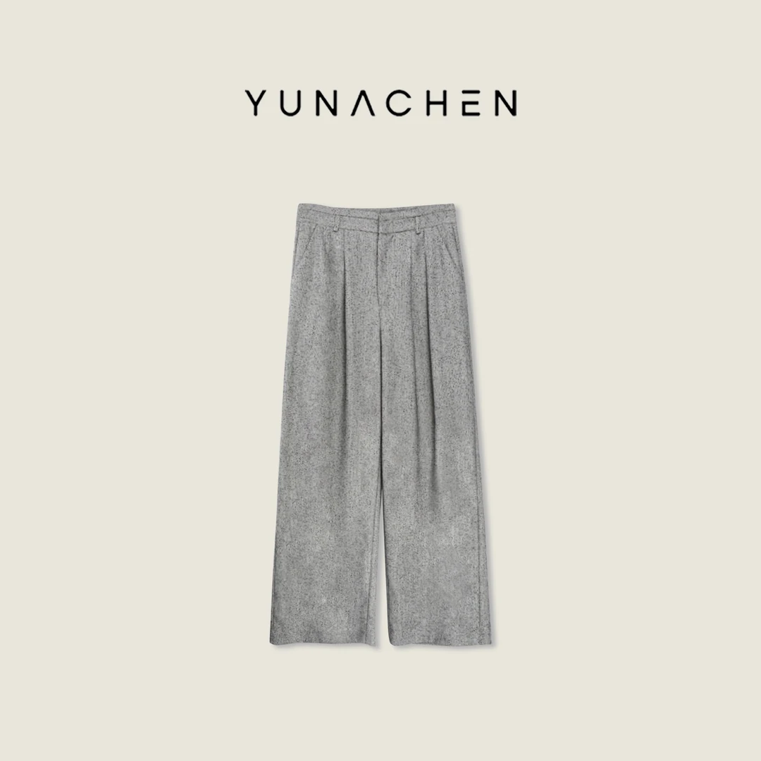 菠萝宝宝yuna【灰砾漫调阔腿裤】复古独特艺术纹理高腰阔腿长裤YH5