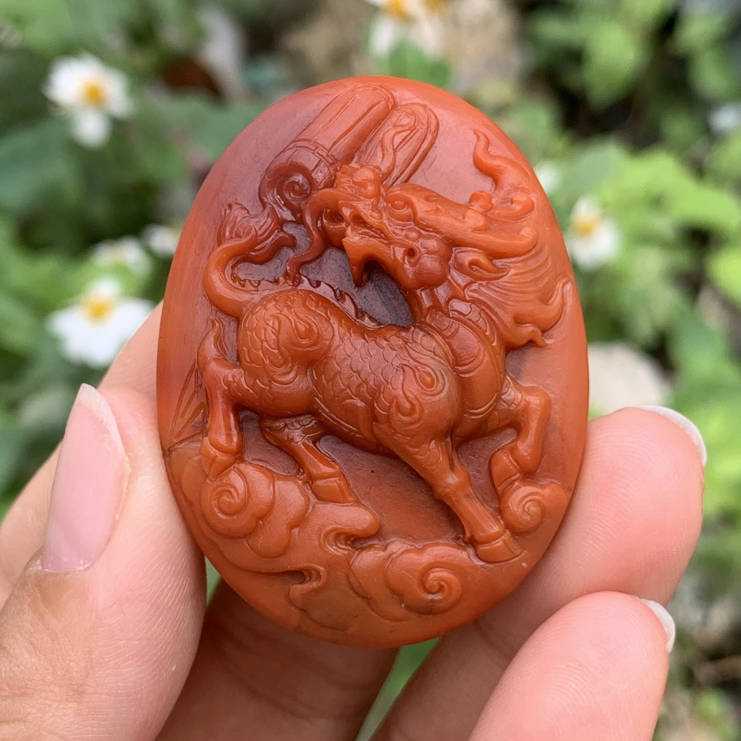 (传承全品级)南红瓦西柿子锦红 麒麟吊坠 肉质饱满 47*34.8*14.2