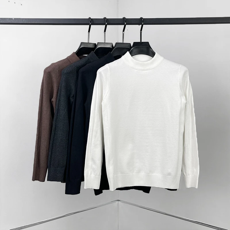 秋冬季新款男士纯色大码半高领长袖针织衫百搭修身型青年打底毛衣