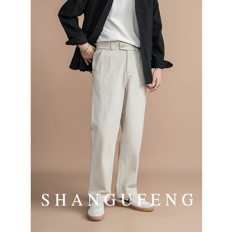 SHANGUFENG秋冬斜纹纯棉直筒休闲裤男士日系复古时尚百搭休闲长裤