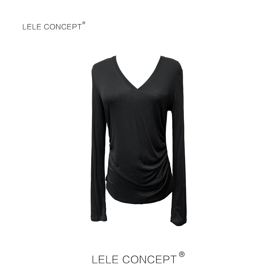 LELE CONCEPT丨「丽」气质修身V领两侧打皱长袖衫FS25C0007W