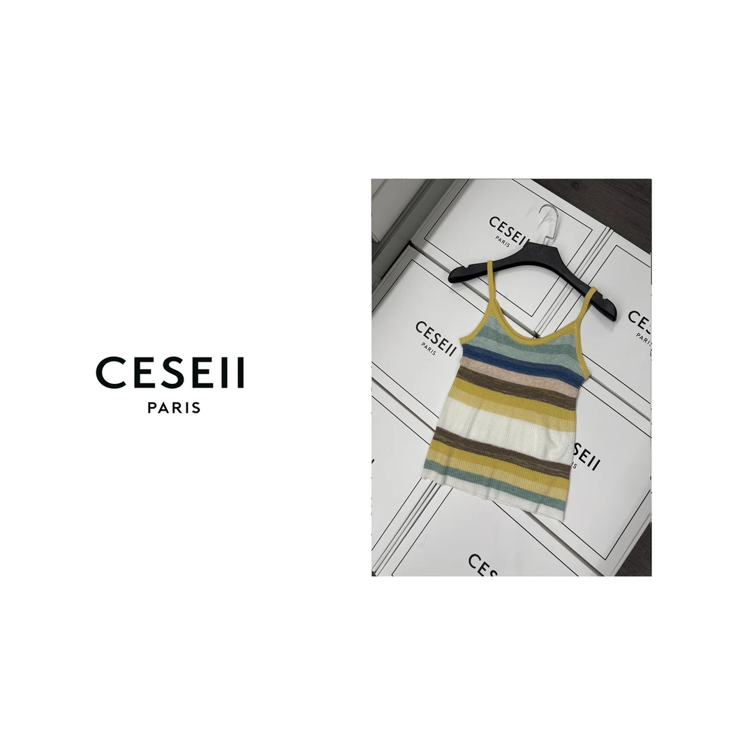 【25XJ541】高版不扎肉垂感高弹百搭时尚针织彩虹条背心