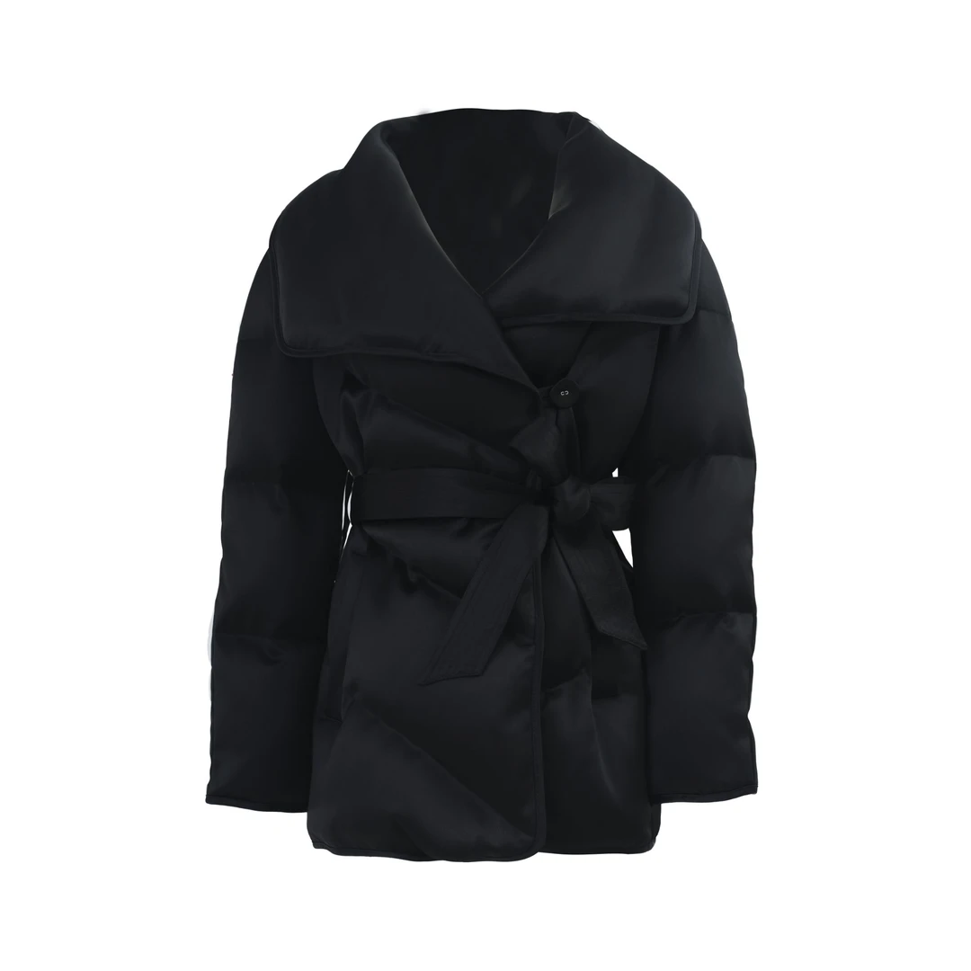 翻领轻职风女厚款拉链时尚百搭女装中长款鹅绒服Q83795（95绒）