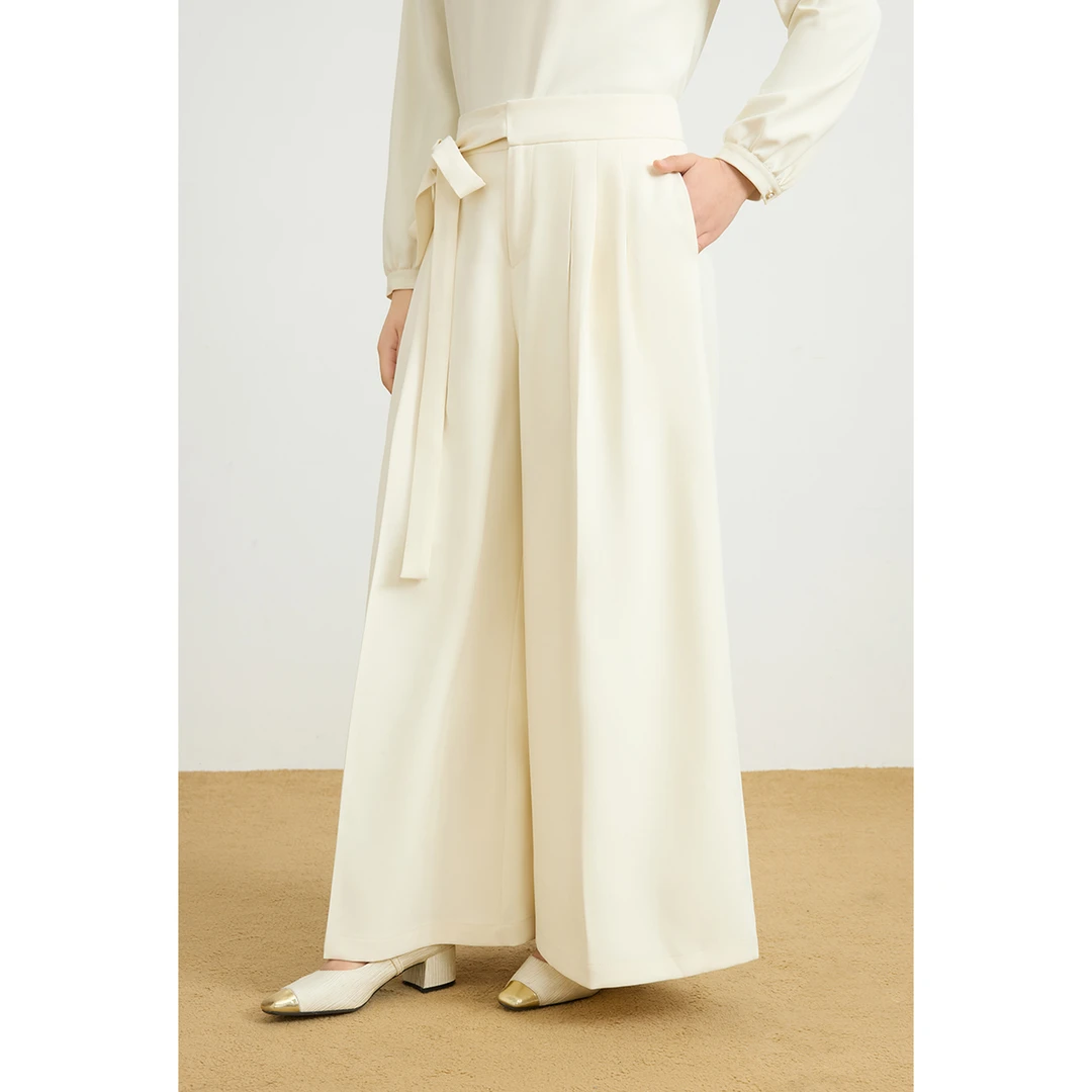 独束微胖大码女装侧边系带简约阔腿裤双色阔腿裤25DS81155