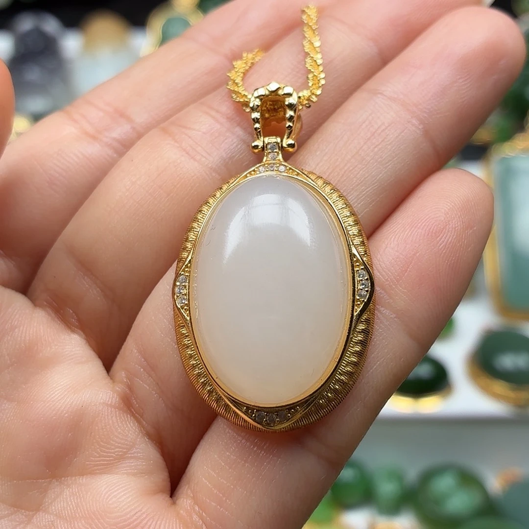 和田玉银S925镶嵌颈饰