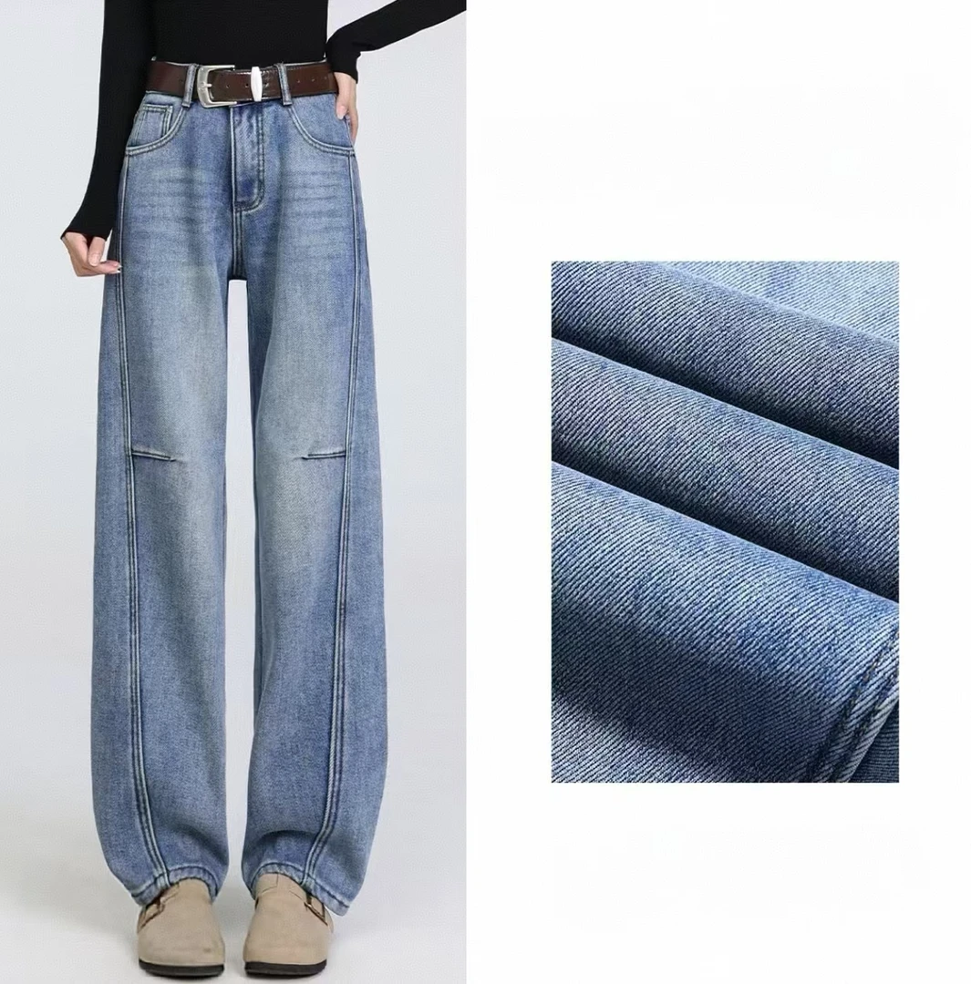 喜丝雅新款新中式中国风女款宽松时尚百搭休闲牛仔弯刀裤3303