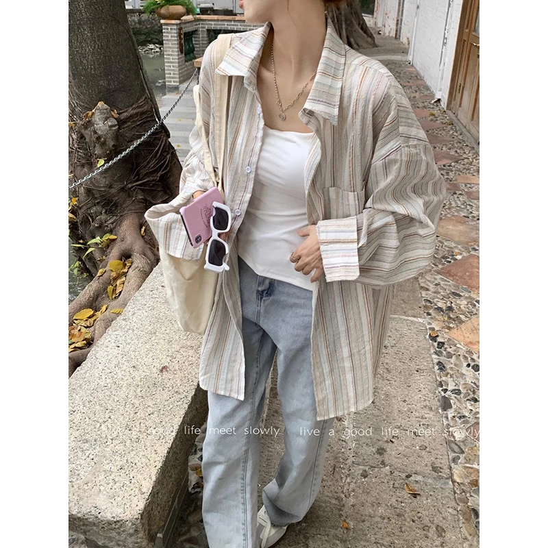 【付款要备注编码】条纹设计感上衣t恤打底衫休闲衬衣NO退NO换